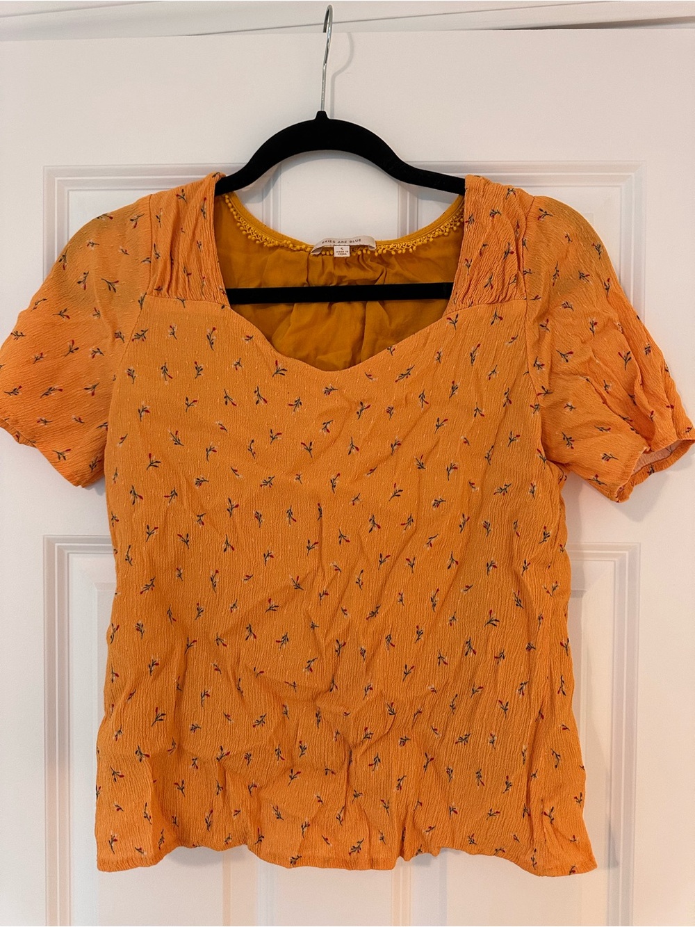 Skies Are Blue Mustard Floral Square-Neck Short Sleeve Top
